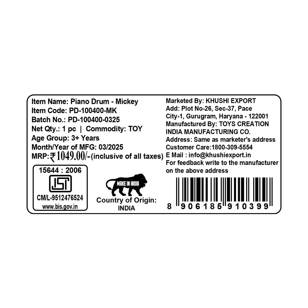 Kriiddaank Piano Drum MickeyMini piano drum playset for toddlersInteractive drum and piano toy with lightsElectronic drum and piano keyboard toyKids’ piano drum musical toyMusical Toy