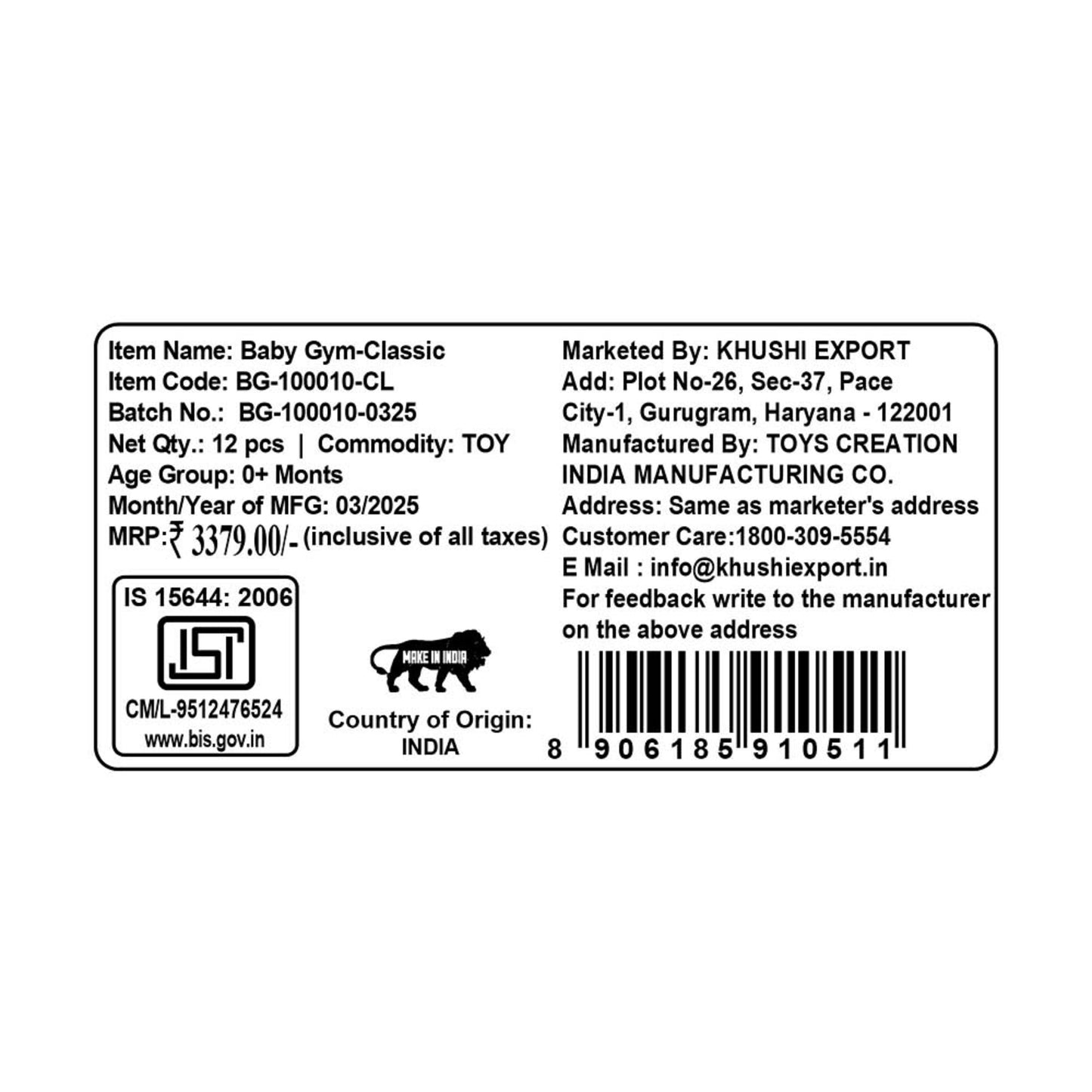 Kriiddaank BabyGymClassicBG-100010ByDisneyHanging Toy Baby GymDisney Soft Play Gym for BabiesBaby Gym with Music & LightsClassic Baby Gym Play MatBaby Play Mat with Hanging Toys