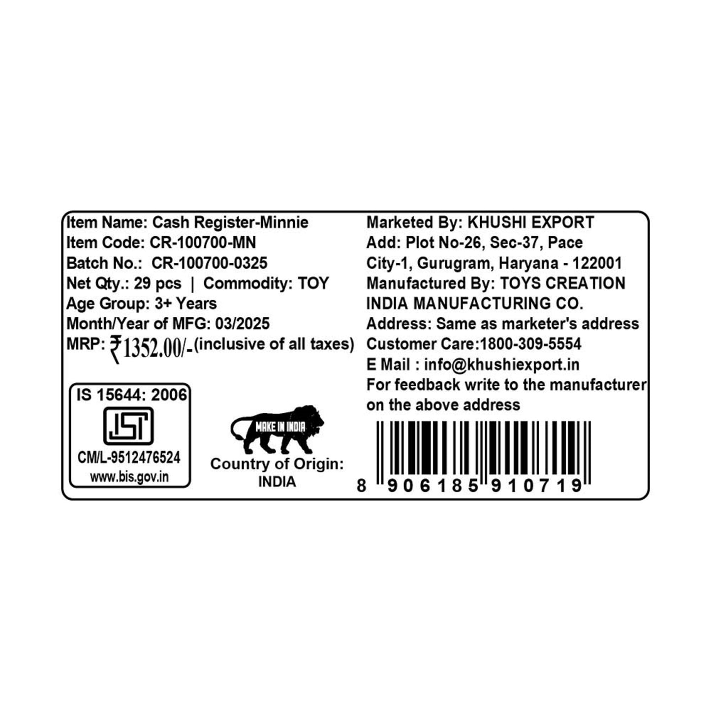 Kriiddaank CashRegister-MinnieThemeCR-100700ByDisneyDisney Cash Register PlaysetToy Supermarket Register with Minnie AccessoriesInteractive Cash Register for KidsShopping Play SetCash Register for Toddlers