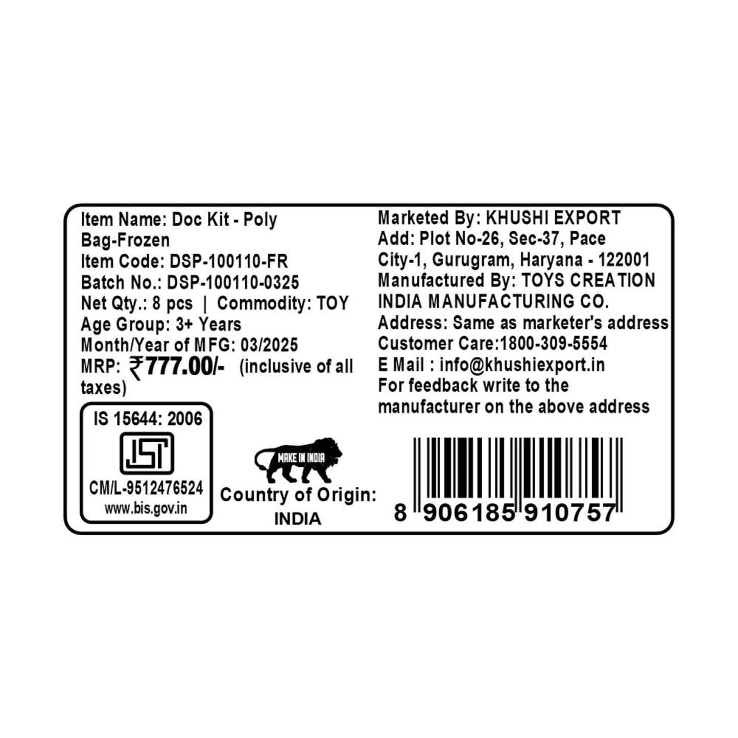 Kriiddaank DocKit-PolyBag-FrozenThemeDSP-100110ByDisneyFrozen Polybag Medical KitKriiddaank Frozen Medical Playset for KidsDisney Frozen Polybag Toy SetDoctor Kit with Elsa & AnnaInteractive Disney Frozen Doctor Kit