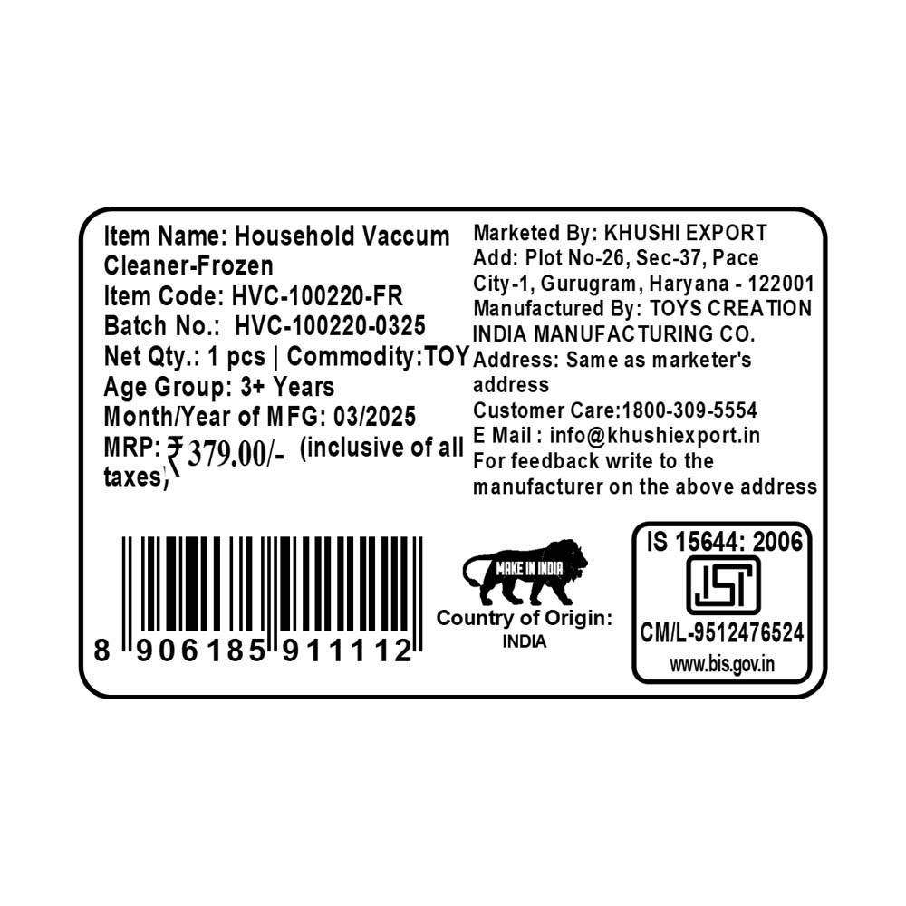 Kriiddaank HouseholdVaccumcleaner-FrozenThemeHVC-100220ByDisneyFrozen Toy Vacuum Cleaner for KidsFrozen Themed Kids Vacuum Cleaner ToyFrozen Toy Vacuum Cleaner for Early LearningToy for Role Play and FunFrozen Vacuum Cleaner Toy for Role Play and Fun