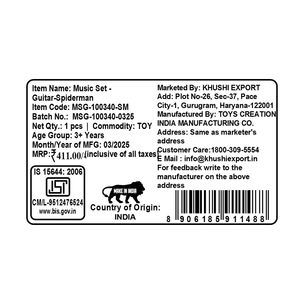 Kriiddaank MusicSet-Guitar,SpidermanThemeMSG-100340ByMarvelMarvel Spiderman Guitar SetSuperhero Guitar for KidsKriiddaank Marvel Music SetMarvel Guitar Set for ChildrenToy Guitar Spiderman Theme