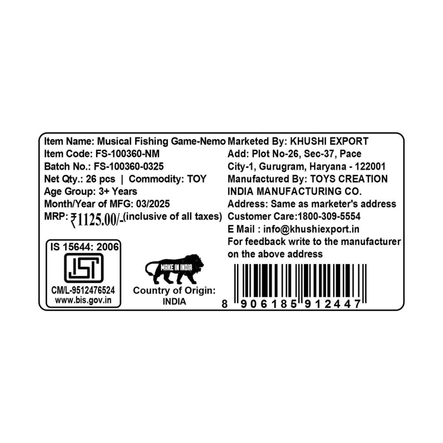 Kriiddaank MusicalFishingGame-NemoThemeFS-100360ByDisneyUnderwater Adventure ToyFish Catching GameBattery-Powered Fishing GameSea Animal ToyWater-Themed Educational Toy