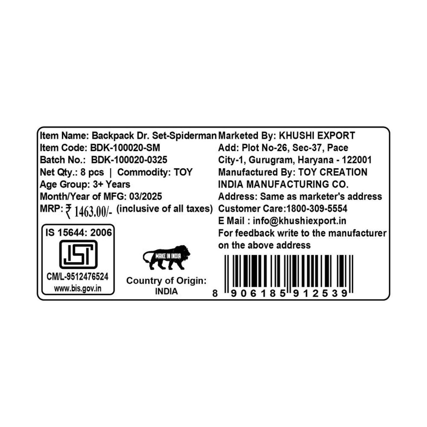 Kriiddaank BackpackDr.Set-SpidermanThemeBDK-100020ByMarvelKids Superhero Medical KitToddler Doctor ToyPretend Play Medical KitSuperhero Role Play SetBest Gifts for Kids