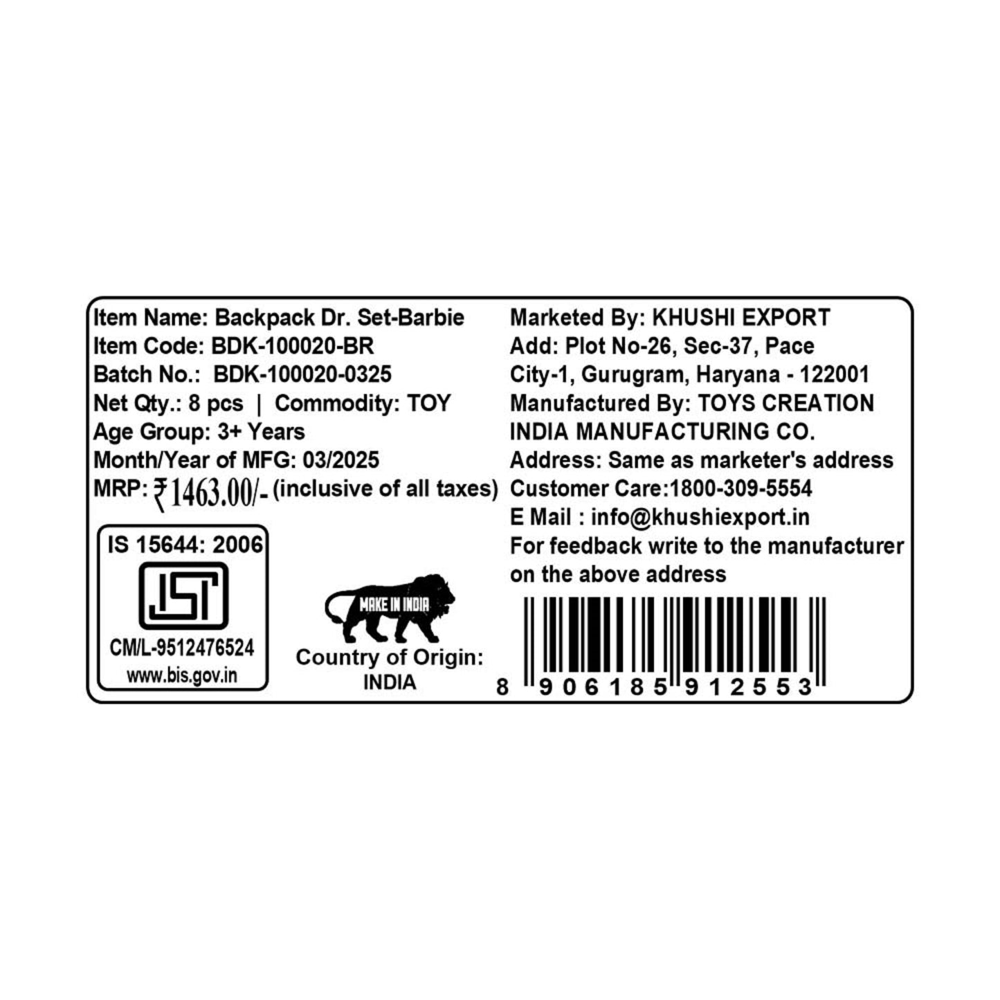 Kriiddaank BackpackDr.Set-BarbieThemeBDK-100020ByMattelMedical Playset for KidsPortable Doctor KitDoctor Kit for GirlsBarbie-Themed Doctor PlaysetBarbie Accessories for Kids