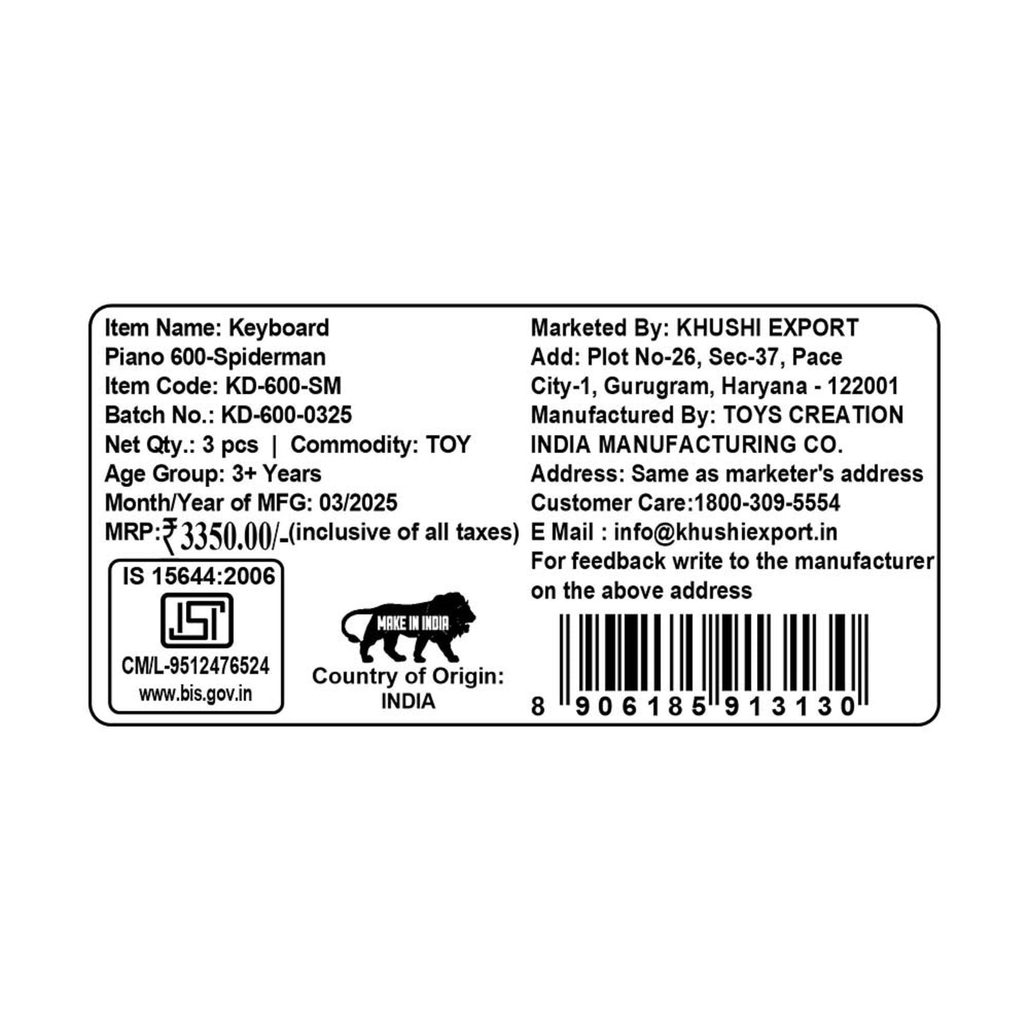 Kriiddaank Keyboard Piano -600 SpidermanMarvel Keyboard Piano Digital music keyboard for beginnersElectronic keyboard piano with USBLearning & Development Toy for ToddlersPortable piano keyboard for children