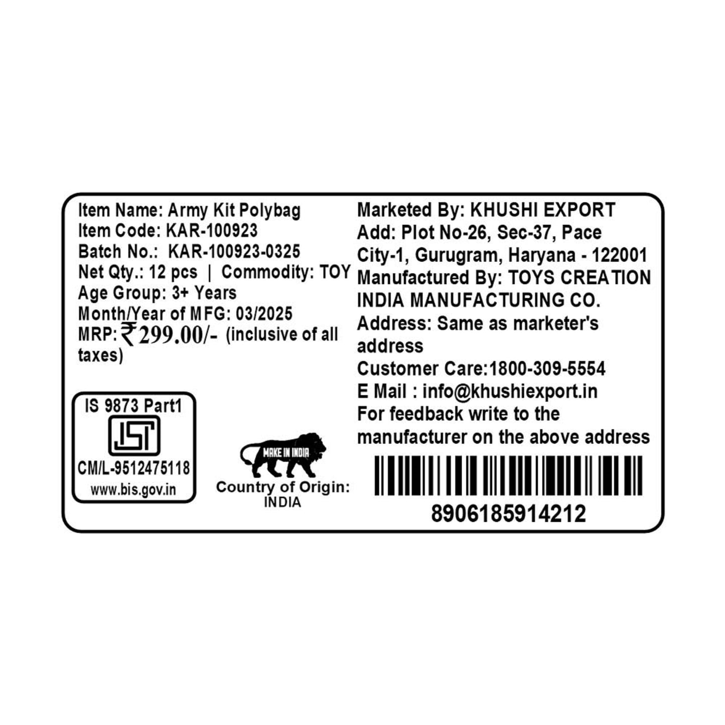 Kriiddaank Army Kit PolybagTactical Army KitMini Soldier Kit Military Adventure BagAction Army Polybag Mini Soldier Kit