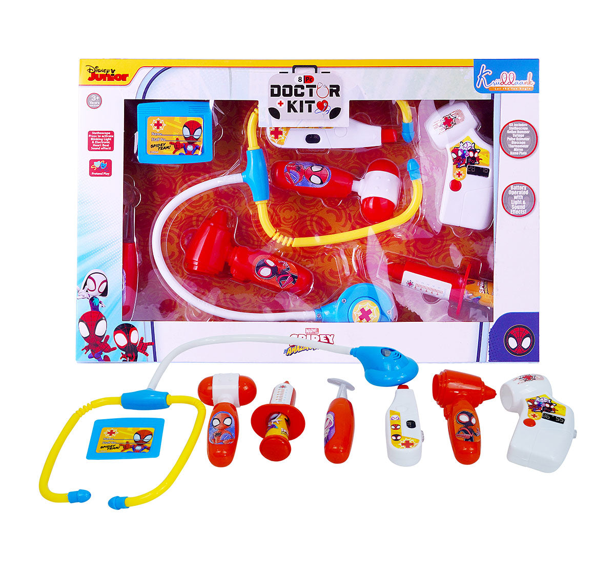 Kriiddaank  Doctor Kit SpidermanSpider-Man doctor role-play kitBest doctor kit for toddlers and kidsSpider-Man superhero health kitSpider-Man poly bag doctor kitSpider-Man toy doctor set with tools