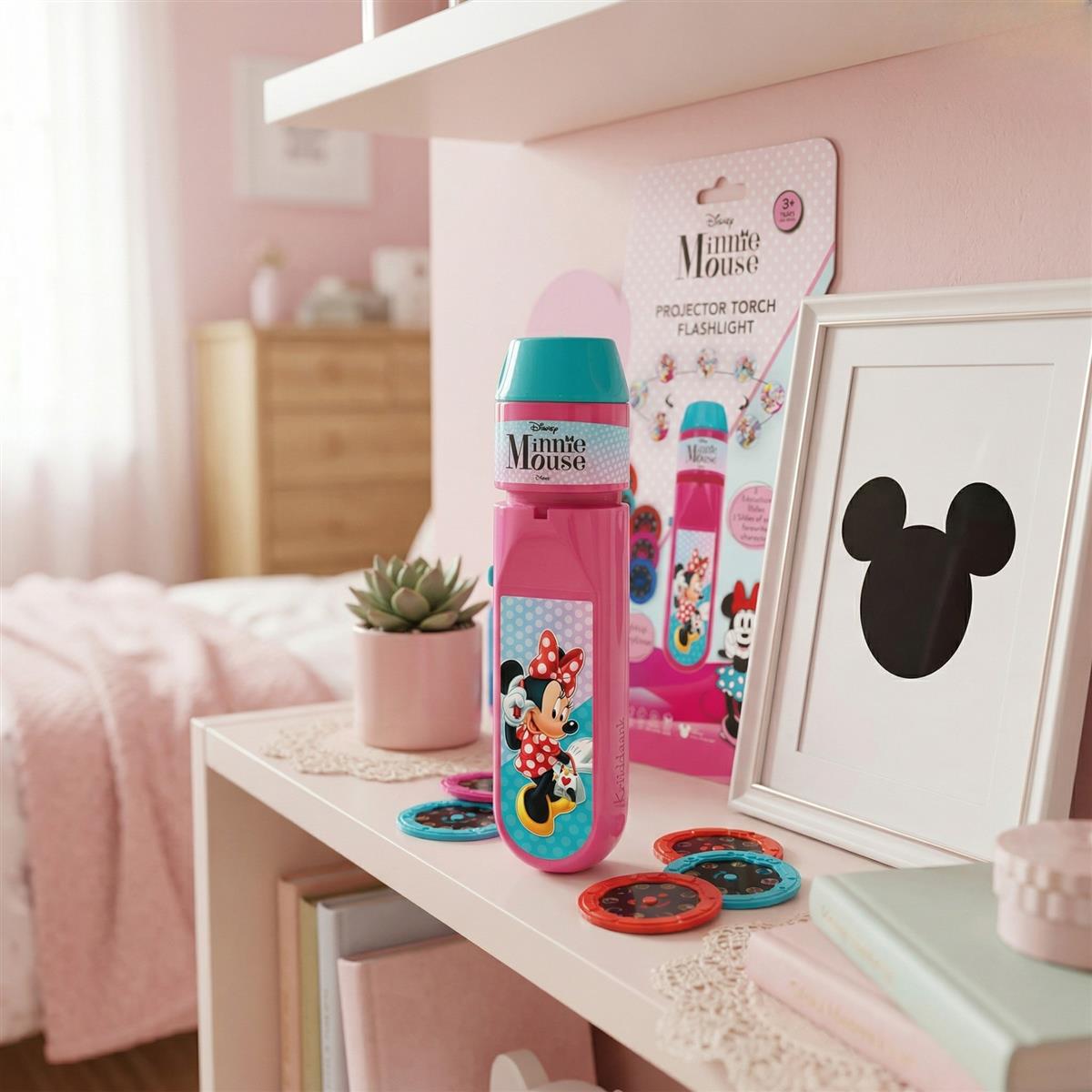 Disney Minnie Mouse Projector Torch Flashlight for Kids (3+ Years) â€“ Includes 3 Character Slides, 24 Pattern Projections â€“ Educational Bedtime Storytime Toy â€“ Portable Pink LED Flashlight