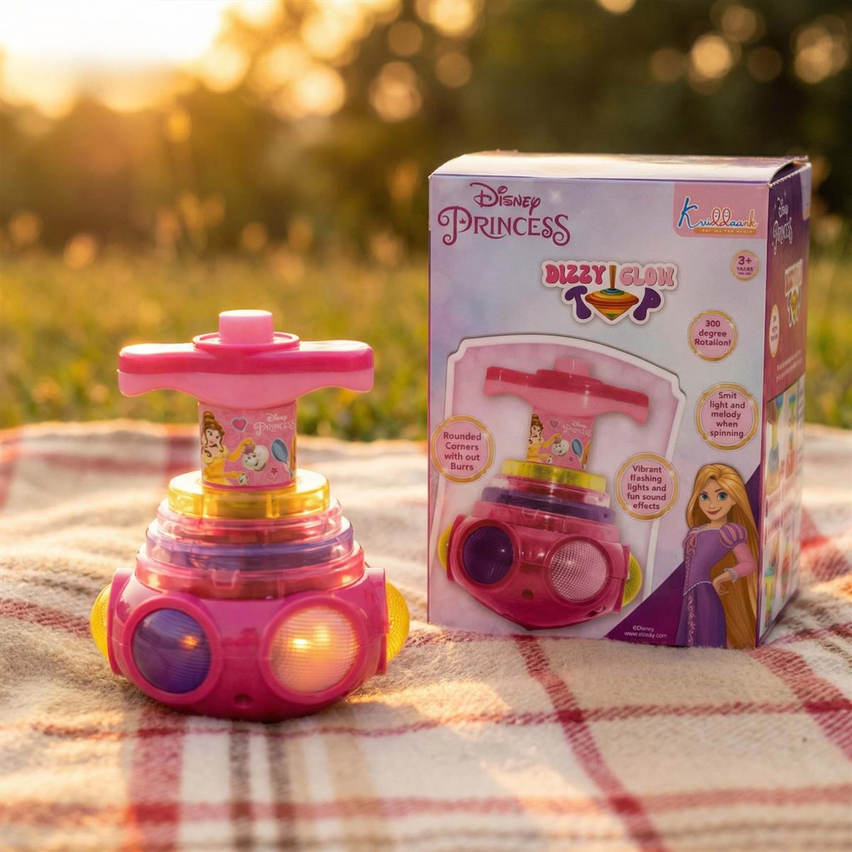 Princess Dizzy Glow Top - LED Light & Music Spinning Top Toy for Girls, Magic Princess Spinner with Musical Sound & 360 Degree Rotation, Musical Lattoo Birthday Gift for Kids 3+ Years