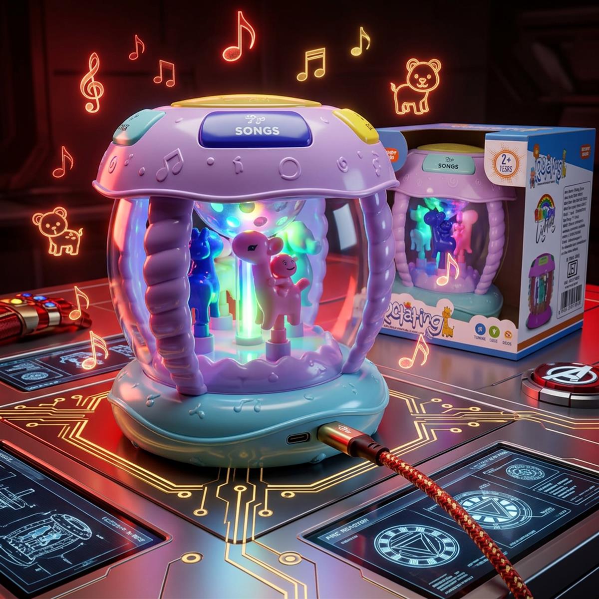 Kriiddaank Rotating Drum Musical Toy for Kids 3+ Years - Interactive Musical Instrument with Nursery Rhymes, Projection Lights, USB Charging, & Motor Skill Development - Multicolor