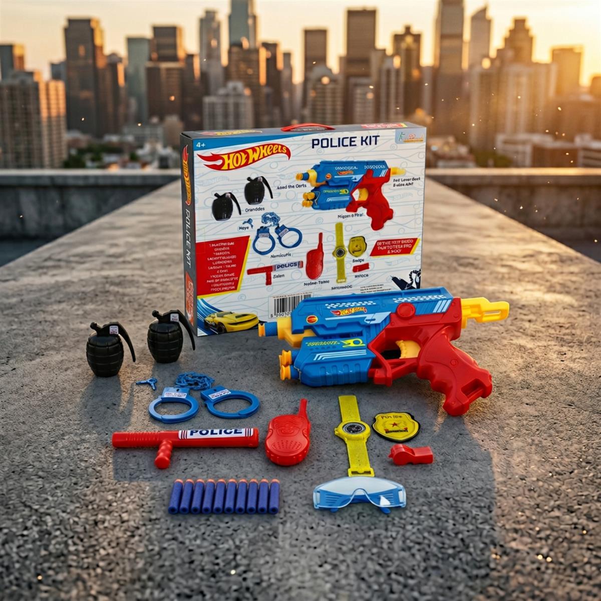 Kriiddaank Police City Hero Blaster Play Set for Kids 4+ - Complete Police Kit with Toy Gun, 10 Soft Darts, Handcuffs, Badge, Walkie-Talkie, Police Baton & Accessories - Blue Role Play Toy Set