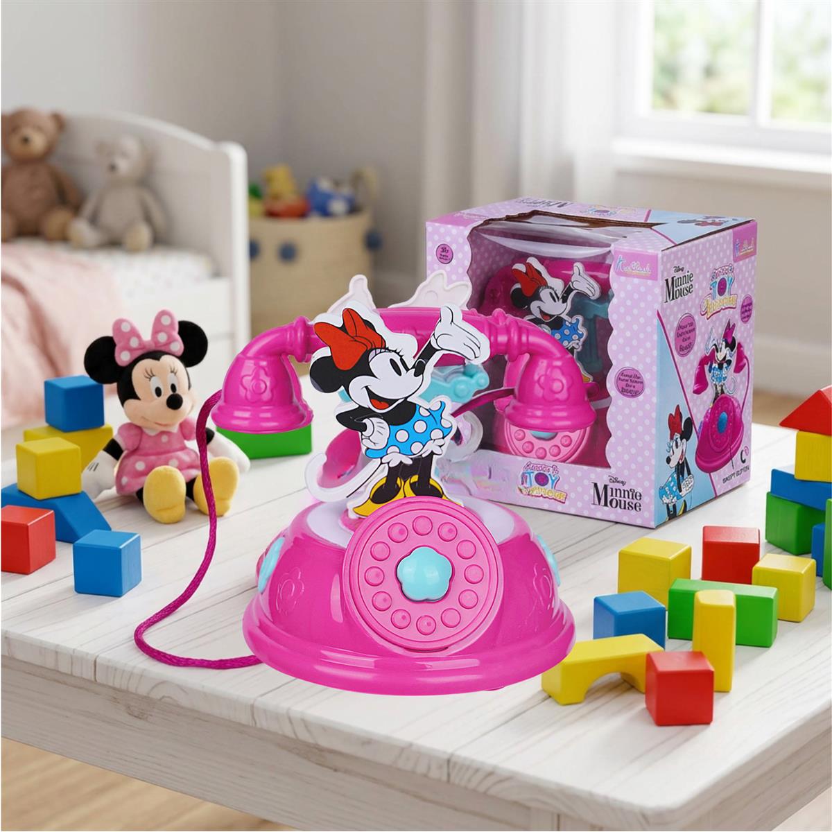Minnie Talking Telephone Toy for Kids - Pretend Play Landline Phone with Interactive Music & Sounds, Durable Educational Toy for Girls 3+ Years Old, Pink & Fun Design for Creative Role Play