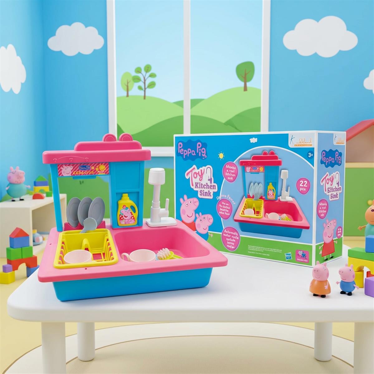 Hasbro Peppa Pig Kitchen Toy Set for Girls with Electric Running Water Sink, Electronic Kettle with Lights & Sounds, 22 Pcs Pretend Play Cooking & Baking Playset, Ideal Gift for Kids Ages 3+