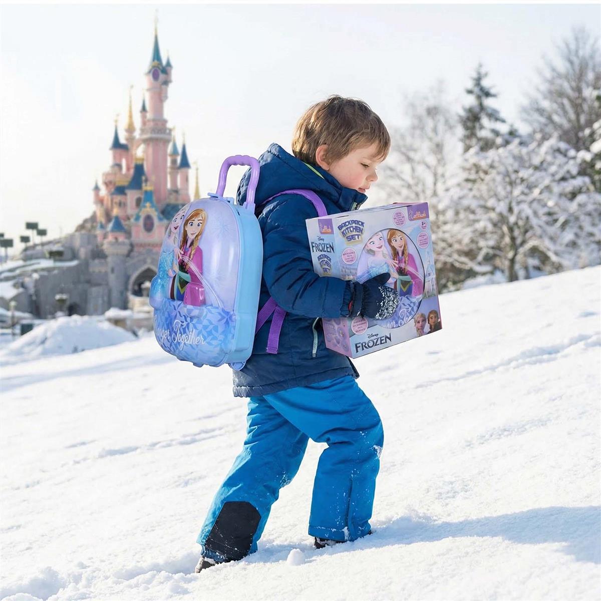 Kriiddaank Frozen Backpack Kitchen Set for Kids - 21 Pcs Pretend Play Cooking Toy with Music & Accessories, Portable Carry Case Playset for Girls 3+ Years (Turkish Blue)