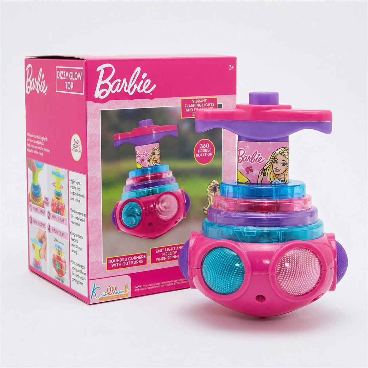 Dizzy Glow Top Barbie - Musical Spinning Top Toy with 360 Degree Rotation, Vibrant Flashing Lights & Sound Effects, Child-Safe Pink Battery Operated Toy for Kids 3+ Years Old