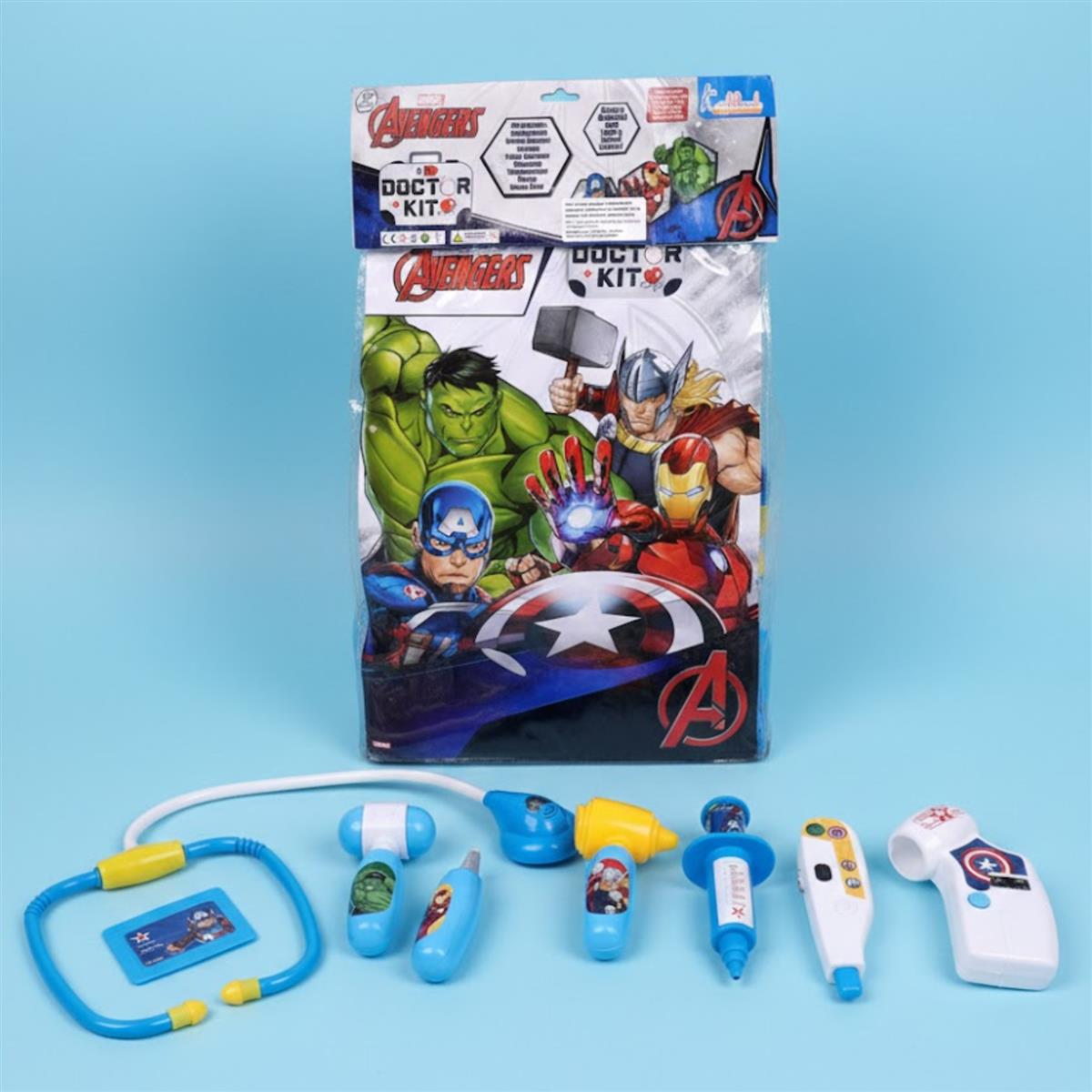Marvel Avengers Doctor Kit with Polybag - 8 Piece Pretend Play Medical Set for Kids 3+ with Lights & Sounds, Interactive Stethoscope Superhero Toys, Fun Educational Roleplay Gift