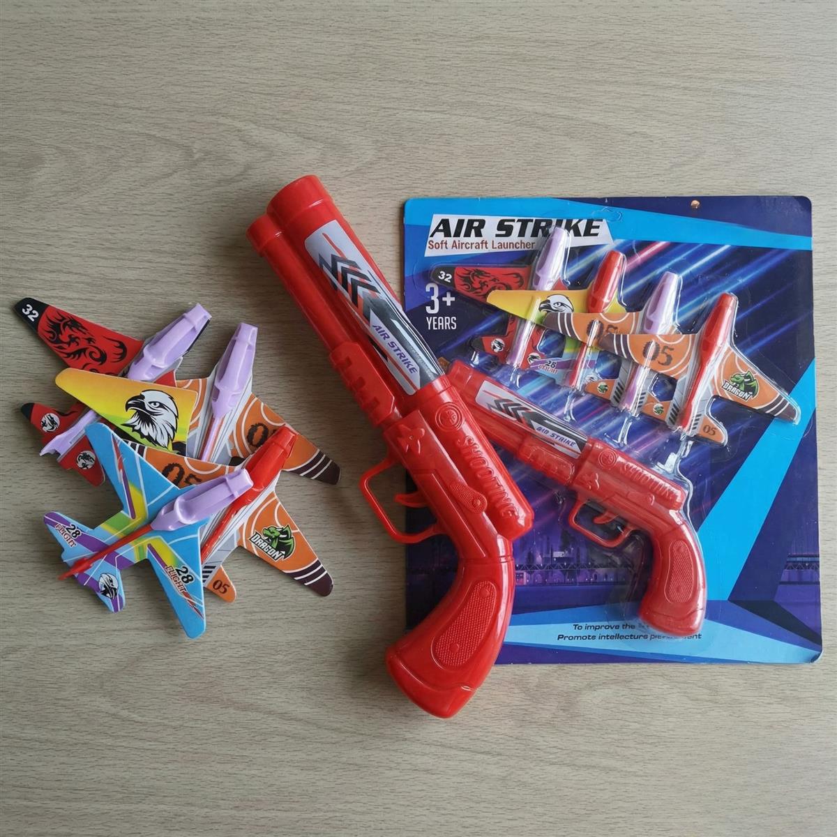 Kriiddank Soft Aircraft Launcher Toy - Includes 4 Foam Glider Planes - Blue Manual Catapult Gun for Kids 3+ Years - Safe & Educational Outdoor Flying Toy