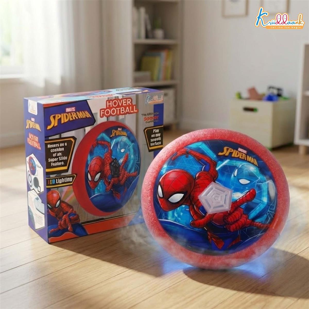 Spiderman Hover Football Toy for Kids - Air Power Indoor Soccer Ball with LED Lights & Soft Foam Bumper - Safe Floor Glider for Home Play - Superhero Themed Birthday Gift for Boys and Girls 3+