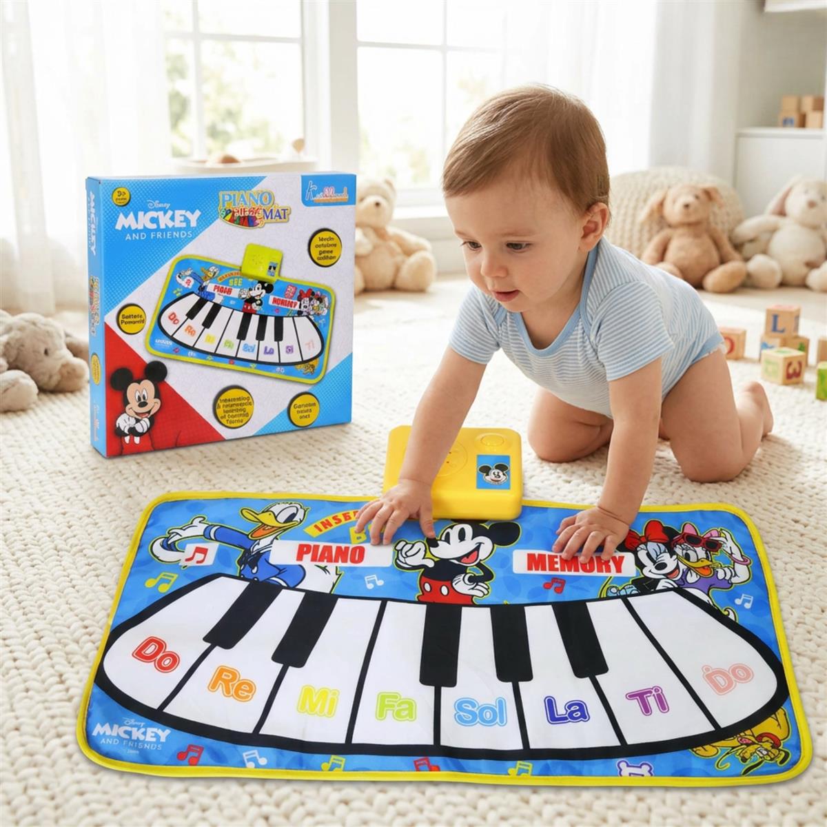 Disney Mickey Mouse Piano Music Play Mat - Interactive Musical Floor Mat with 8 Piano Keys & 3 Function Keys - Portable & Educational Learning Toy for Toddlers and Kids Ages 3+
