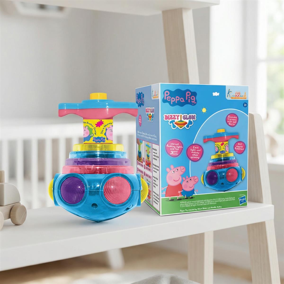 Peppa Pig Dizzy Glow Top - Musical Spinning Top Toy with LED Flashing Lights, 360 Degree Rotation Magic Spinner Lattoo for Kids Boys & Girls, Easy Twist & Play, 3+ Years (Pink)