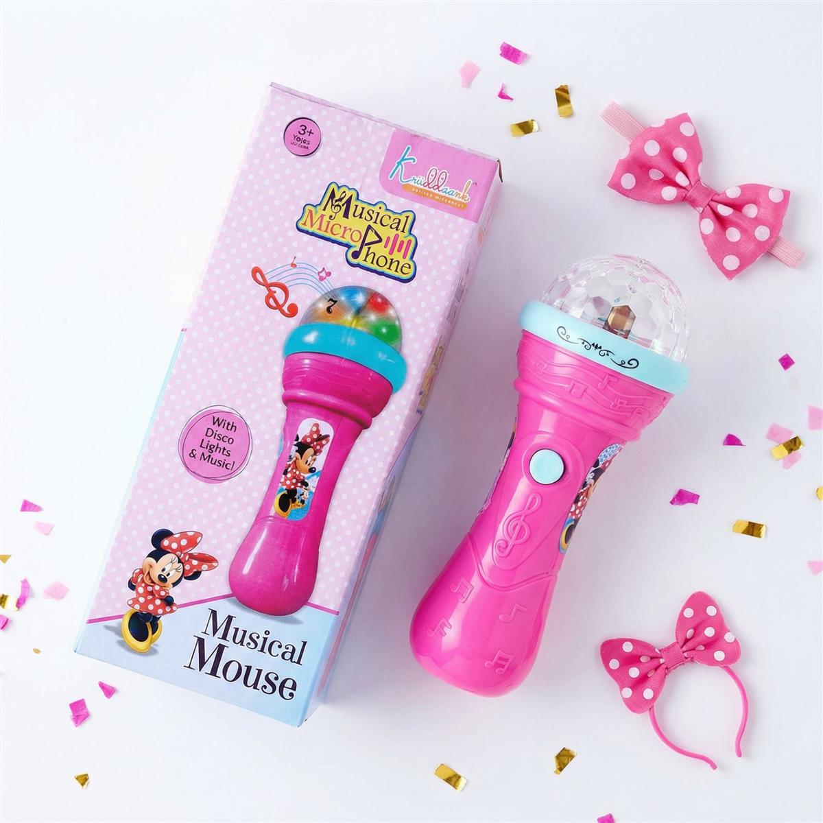 Minnie Mouse Musical Karaoke Microphone Toy for Kids - Fun Singing Instrument with Rotating Disco Projection Lights & Music, Pink Pretend Play Educational Toy for Girls Age 3+ Years