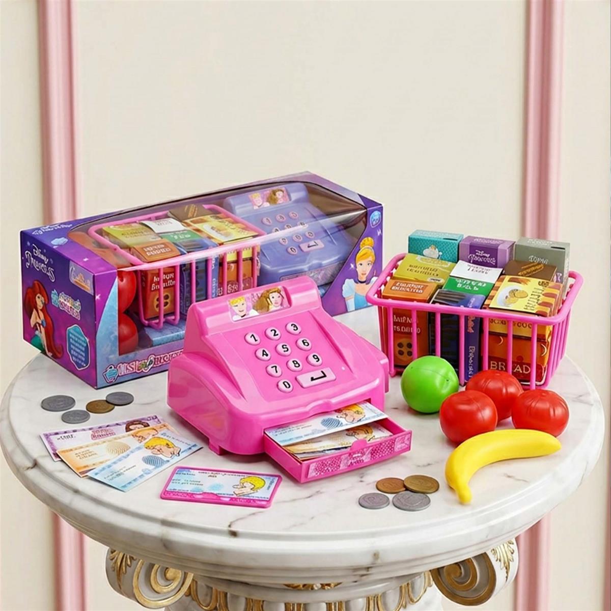 Disney Princess Cash Register Toy for Girls - 29 Pc Pretend Play Set with Play Money, Credit Card, Scanner, Real Sound Effects & Cash Drawer - Educational Math Learning Gift for Kids Ages 3+