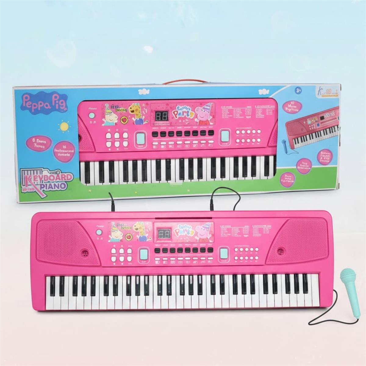 Hasbro Peppa Pig 37-Key Musical Keyboard with Microphone, 16 Instrument Sounds & 10 Rhythms - Educational Piano Toy for Toddlers & Kids, USB/Battery Powered, Pink - Ideal Birthday Gift for Ages 3+