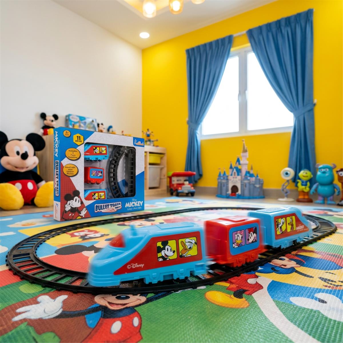 Kriiddaank Mickey Mouse Theme Train Set (11-Piece) - Battery Operated Classic Disney Train with Sound Effects for Kids 3+ - Educational Track Set Toy for Boys and Girls, Easy Assembly