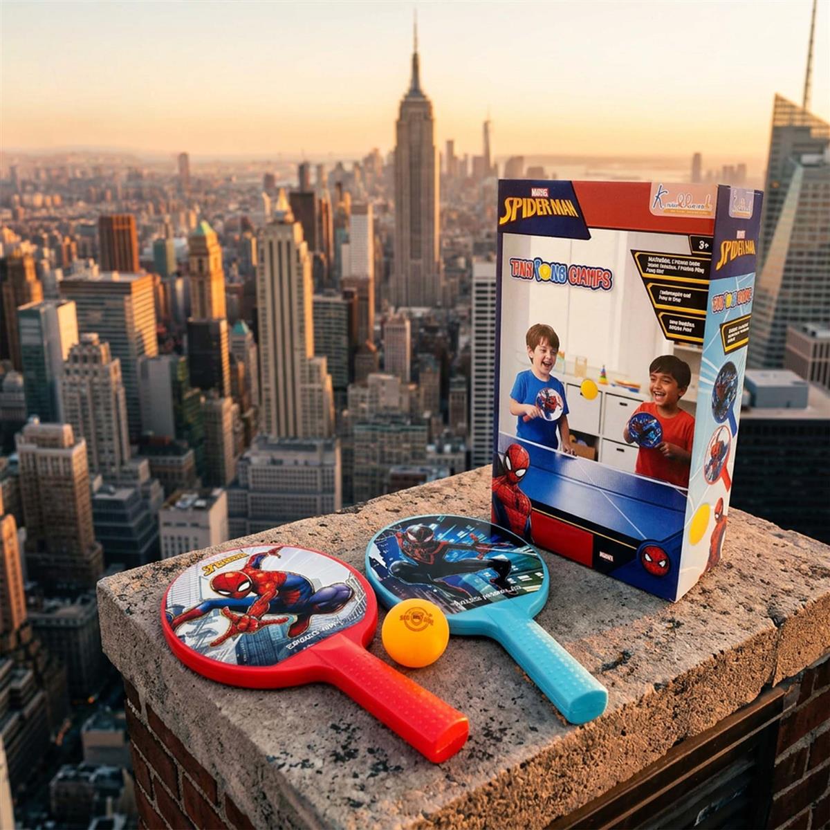 Kriiddaank Spiderman Tiny Pong Champs - Paddle Racket Set with Ball for Kids | Indoor & Outdoor Table Tennis Sports Toy for Boys & Girls Age 3+ | Superhero Themed Active Play Set