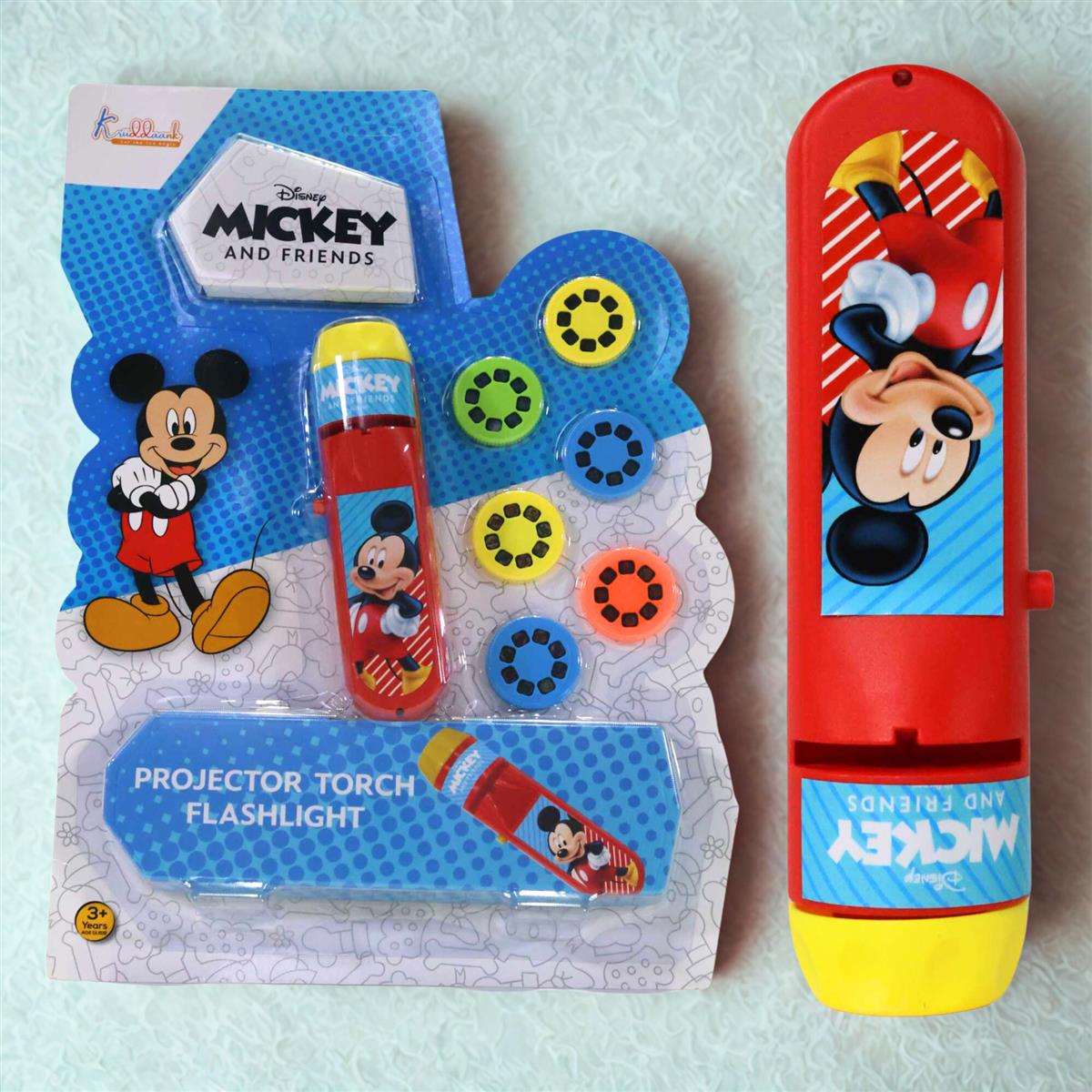 Disney Mickey Mouse Projector Torch for Kids - Portable Handheld Storytelling Flashlight with 3 Slides & 24 Images, Bedtime Night Light & Educational Learning Toy for Boys & Girls 3+ Years