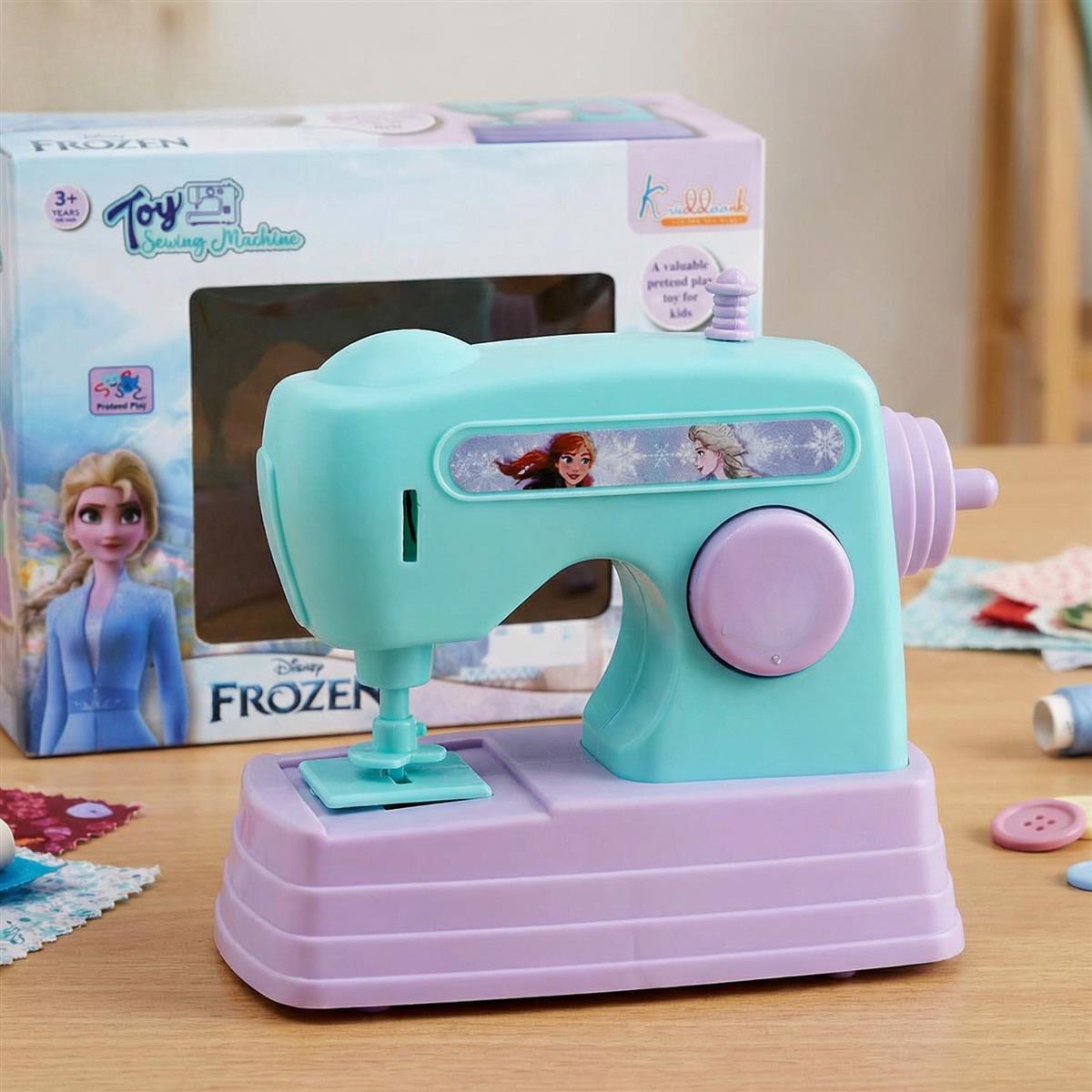 Kriiddaank Frozen Theme Mini Sewing Machine Toy for Kids - Battery Operated Pretend Play Home Appliance with Interactive Buttons, Educational Role Play Toy for Girls Ages 3+, Turkish Blue