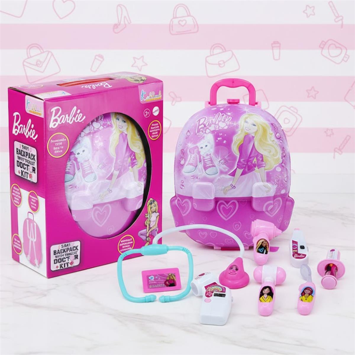 Barbie Kids' Portable 2-in-1 Doctor Kit Backpack & Suitcase with Lights and Sounds - 8 Piece Pretend Play Medical Set for Girls & Boys Ages 3+ - Educational Roleplay Toy (Pink)