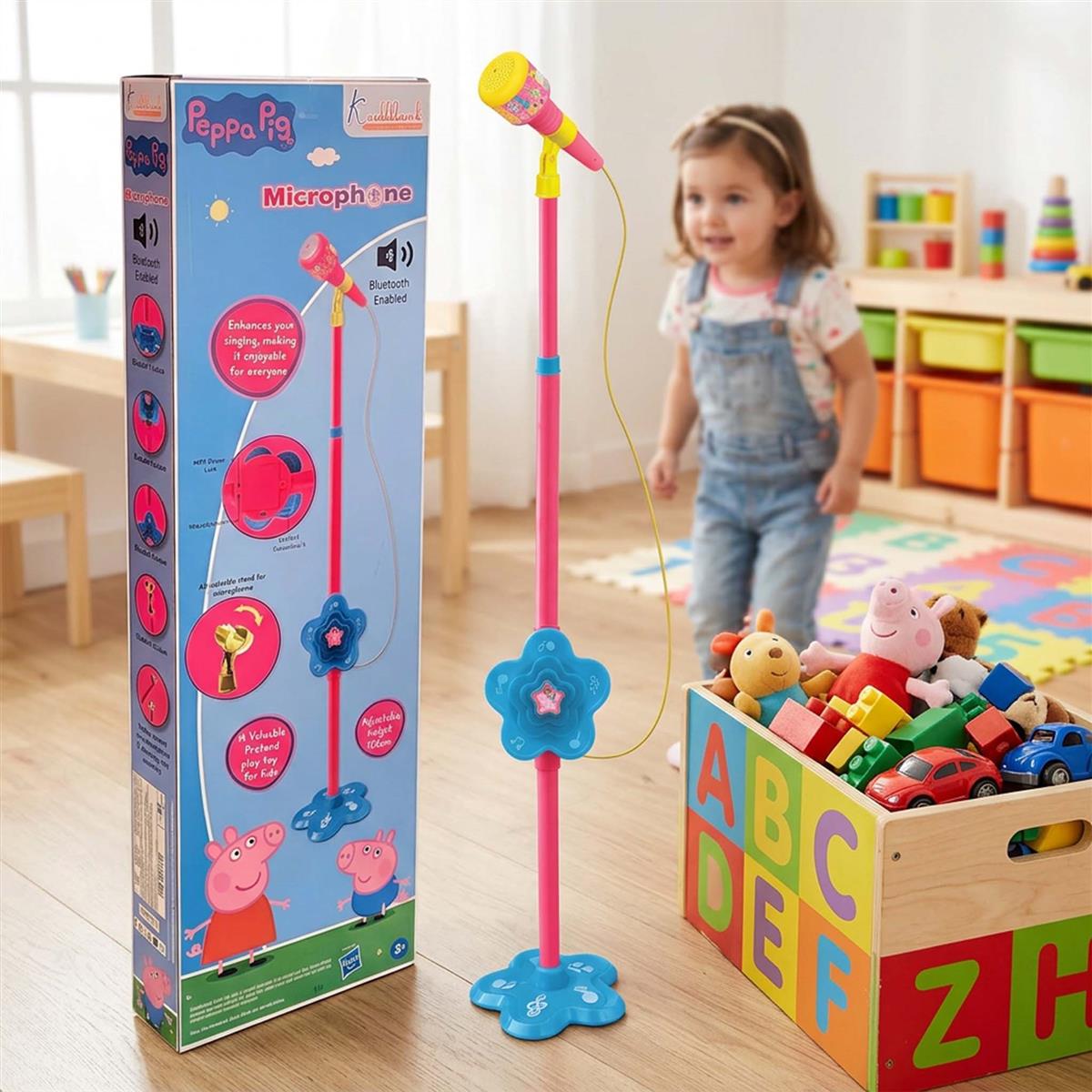 Hasbro Peppa Pig Portable Wireless Karaoke Microphone with Adjustable Stand for Kids - Bluetooth Singing Toy with Echo Control & Voice Amp, Height up to 106cm, Pink Musical Gift for Ages 3+