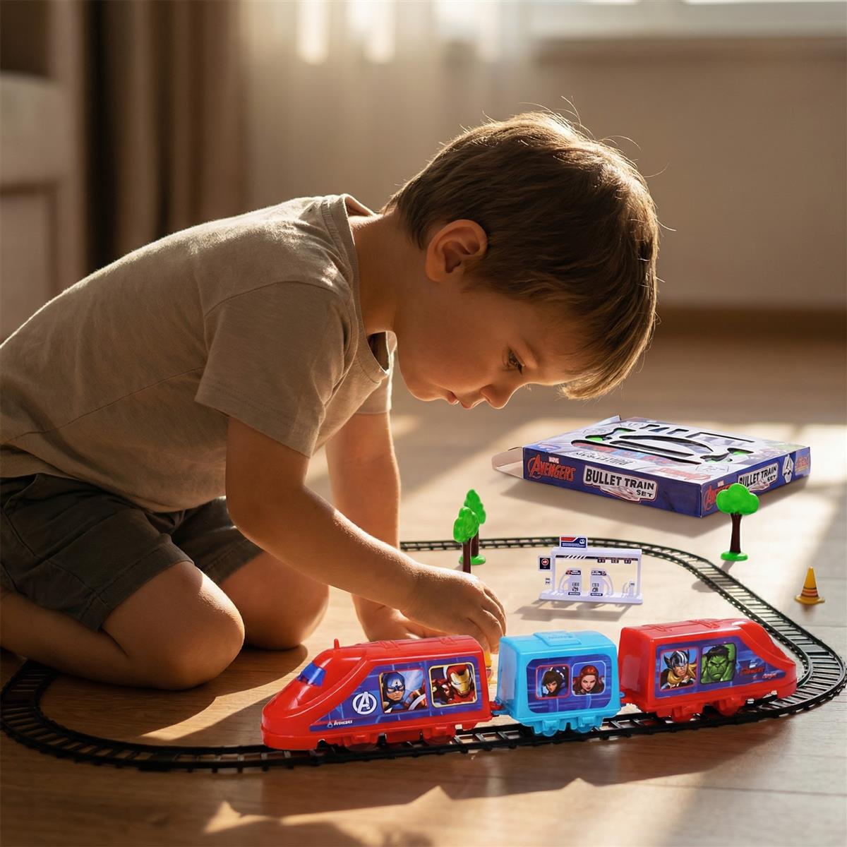Kriiddaank Marvel Avengers 21-Piece Train Set - Infinity War Superhero Design, Battery Operated Educational Toy with Sound Effects & Easy-to-Assemble Tracks, Best Gift for Kids Ages 3+