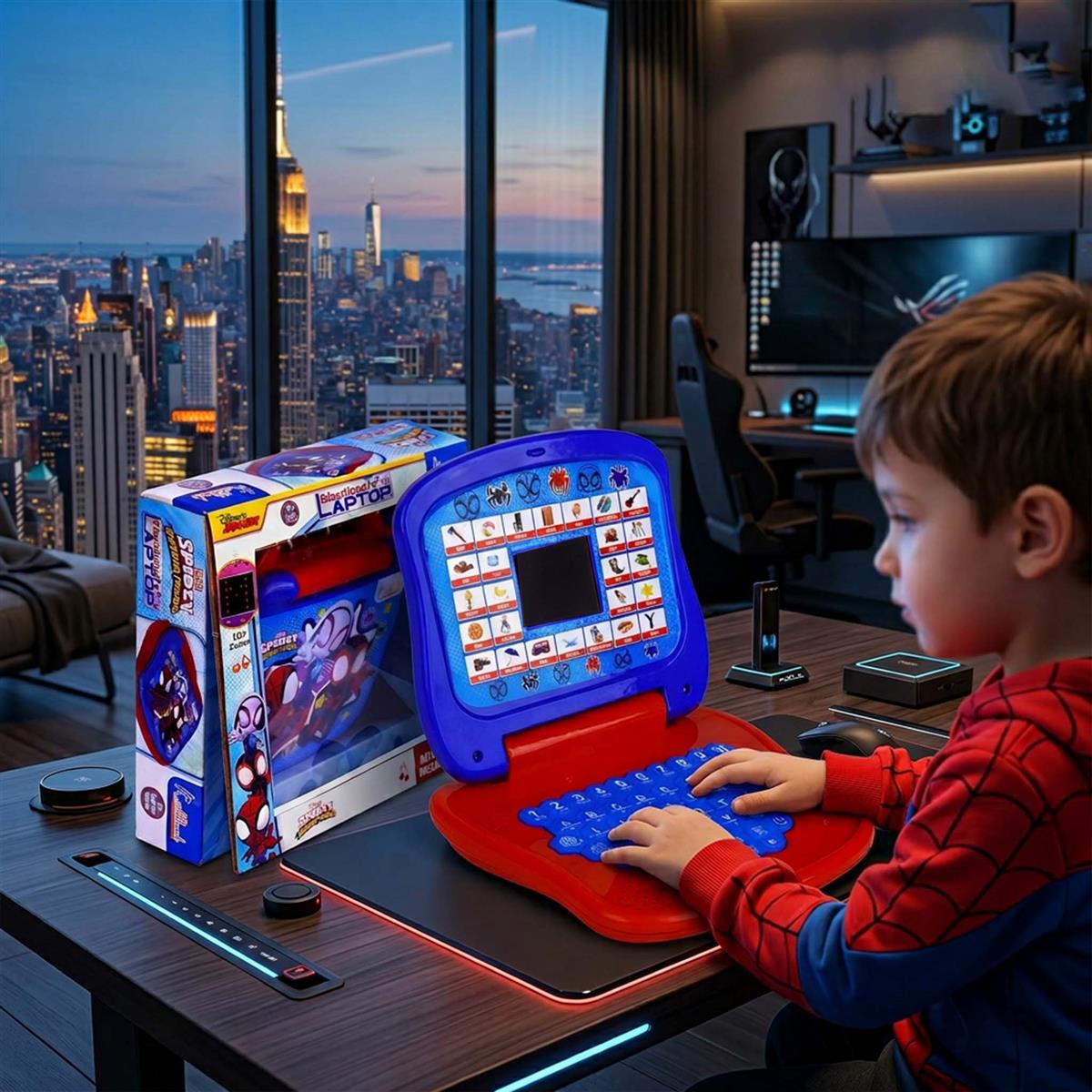 Spiderman Educational Learning Laptop Toy for Kids with LED Display & Music, Preschool Computer for Boys & Girls 3+ Years, ABC Alphabet & Number Learning, Blue & Red
