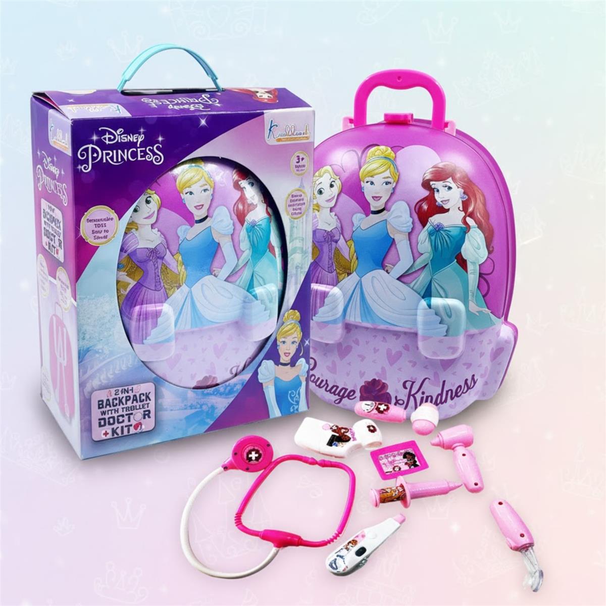 Disney Princess Backpack Doctor Gift Set for Girls - 8-Piece Kids Medical Kit with Interactive Stethoscope, Light & Sound Effects - Fun Educational Pretend Play Toy for Ages 3+