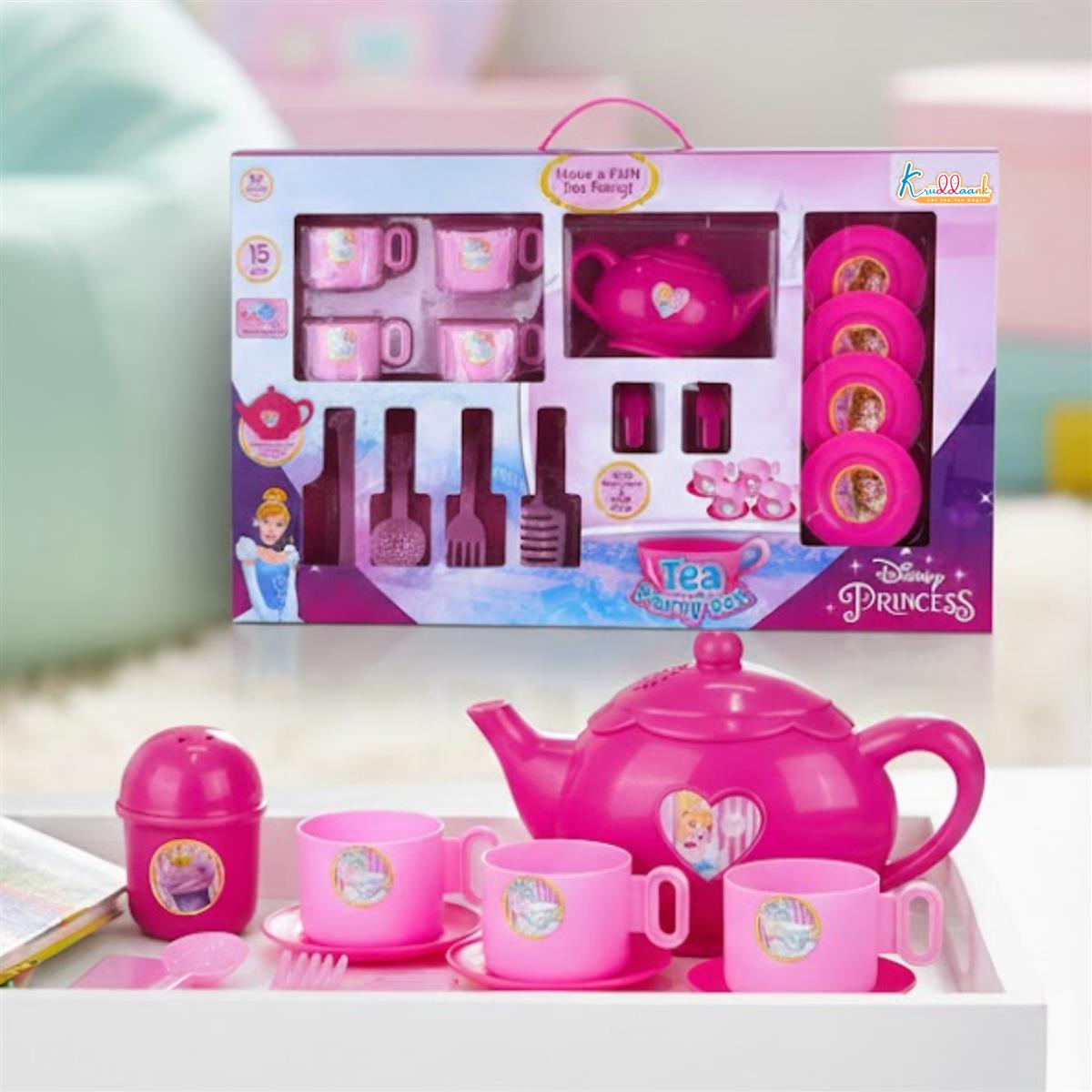 Disney Princess Tea Party Set - 15 Piece Pretend Play Kitchen Toy with Electronic Kettle, Realistic Boiling Sounds & Music - Non-Toxic & Child Safe Gift for Kids Ages 3+
