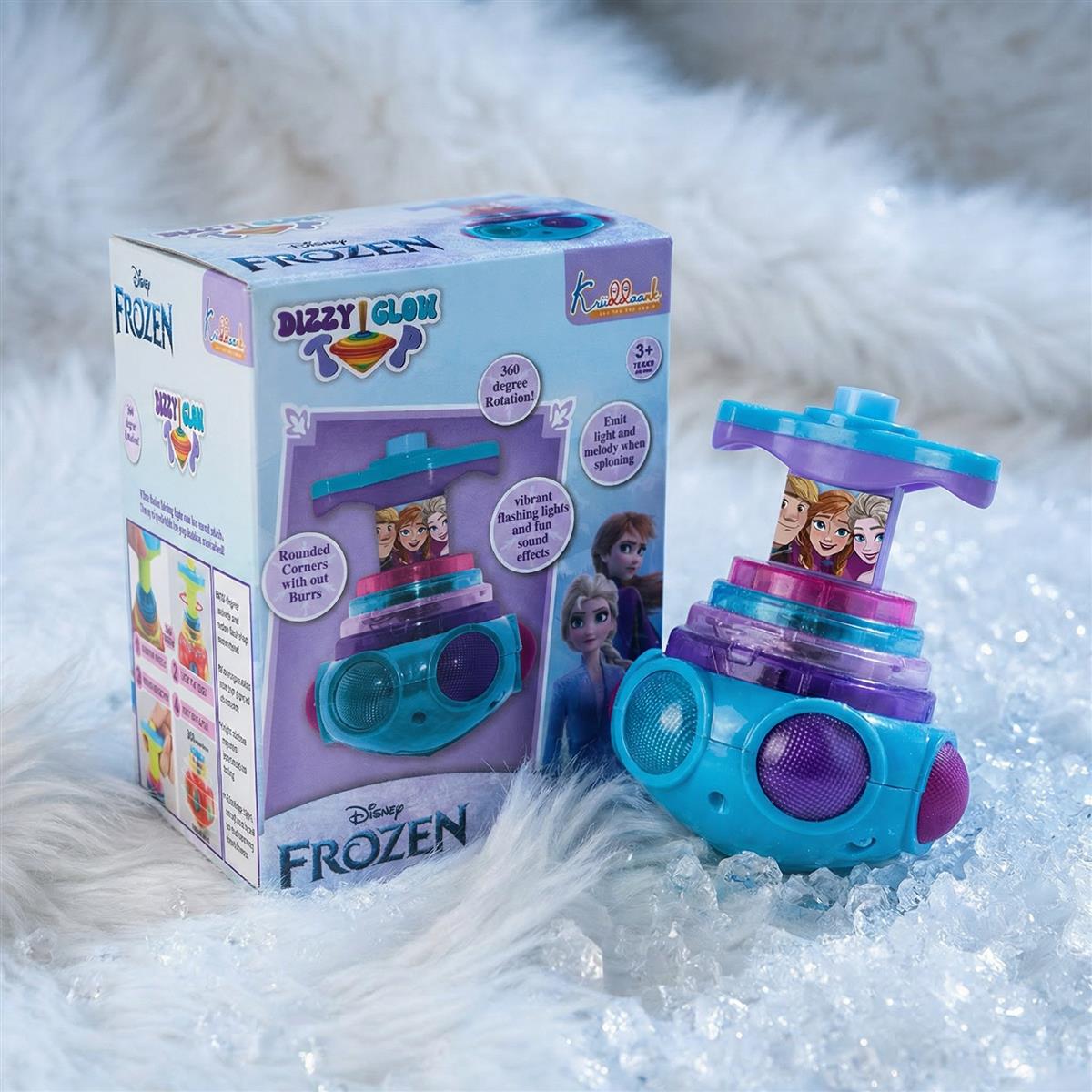 Frozen Dizzy Glow Top - LED Light & Music Spinning Top Toy for Kids, Magic Musical Spinner with 360Â° Rotation, Turkish Blue Frozen Character Toy for Boys & Girls Age 3+, Battery Operated