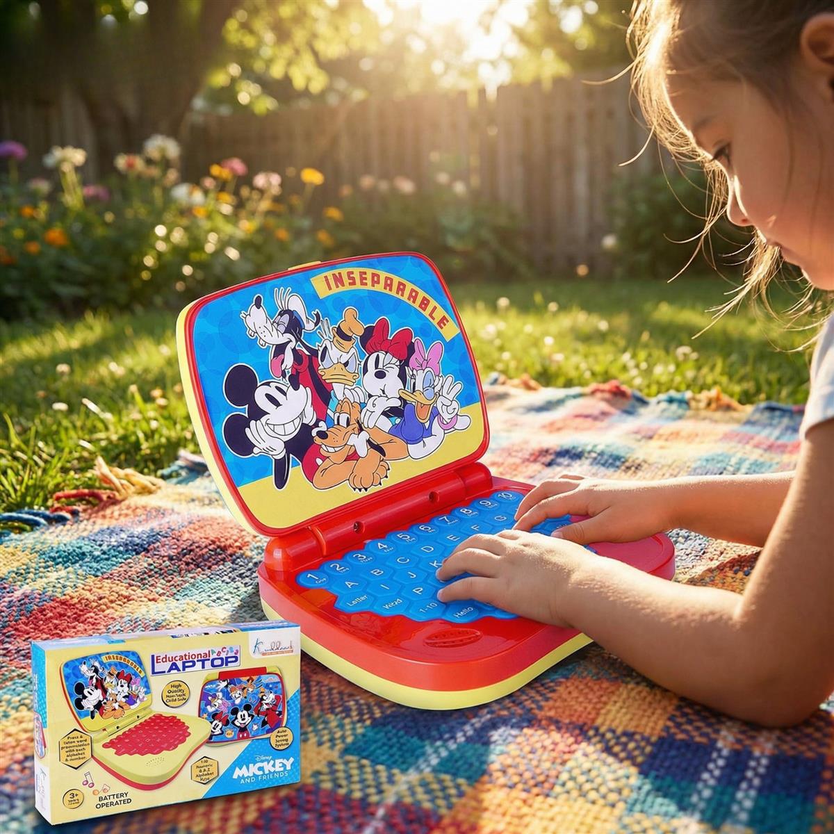 Disney Mickey Mouse Educational Laptop Toy for Kids - Interactive Alphabet & Number Learning Tool, Music & Sounds, Screen-Free Tech Toy for Boys & Girls Ages 3+, Safe & Portable Learning Aid