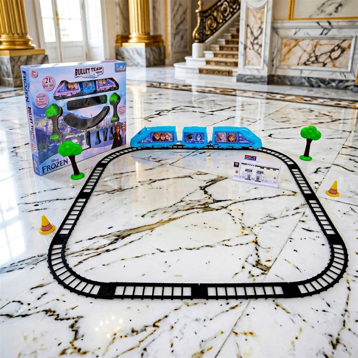 Kriiddaank Frozen Theme Train Set - Disney Elsa & Anna Battery Operated Toy Playset for Girls, 21 Pieces Easy-to-Assemble Tracks with Sound Effects, Educational Gift for Kids 3+ Years, Turkish Blue