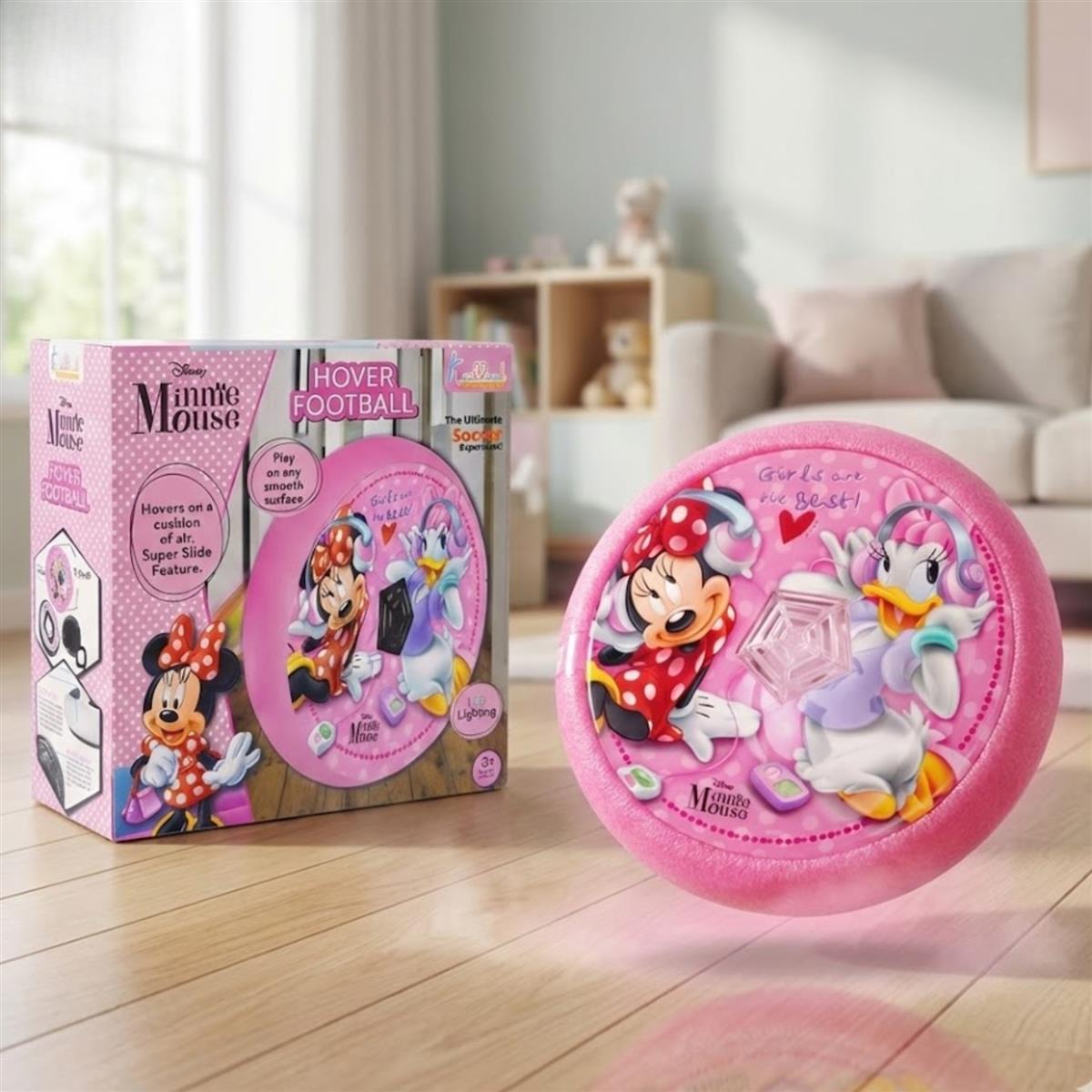 Minnie Hover Football - LED Light-Up Air Power Indoor Soccer Ball with Soft Foam Bumper & Super Slide Feature, Safe Gliding Game for Girls & Kids 3+, Pink Character Gift