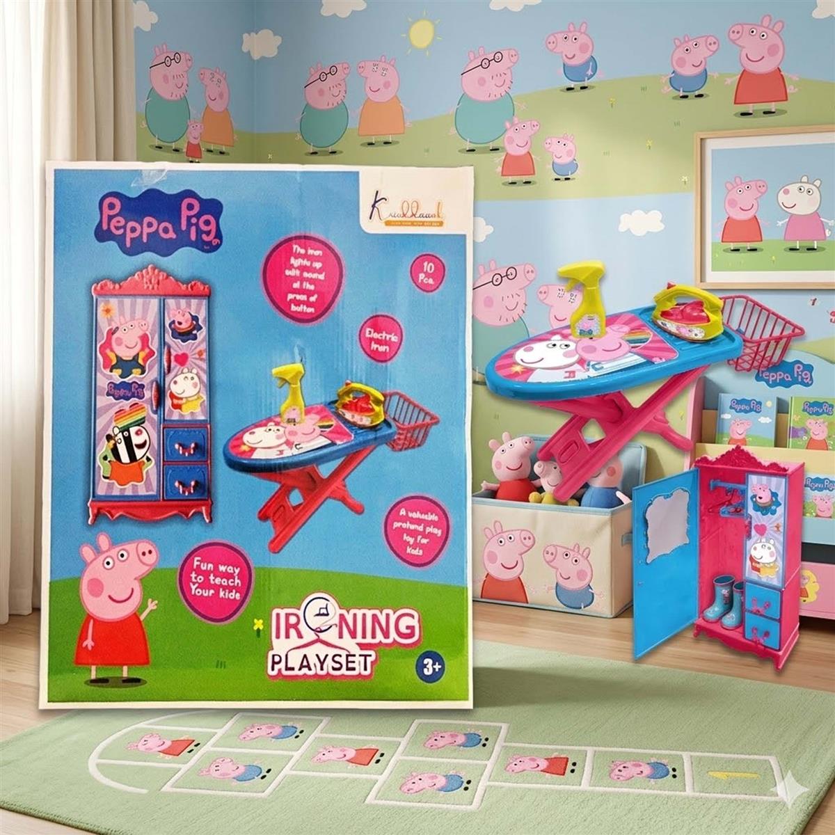 Hasbro Peppa Pig Iron Playset - Kids Laundry & Ironing Board Toy with Lights & Sound - Interactive Dollhouse Appliances for Girls Age 3+ - Includes Iron, Basket, Stand & Hanger (8 Pcs)