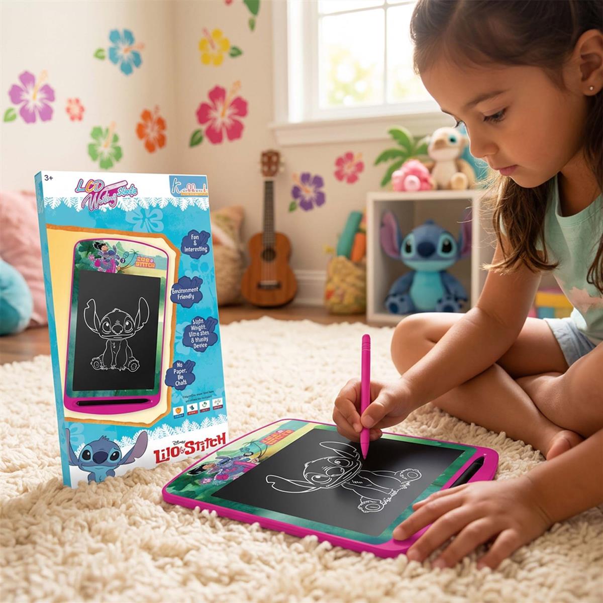 Kriiddaank Stitch LCD Writing Tablet 10.5 Inch Electronic Drawing Pad & Rewritable Doodle Board for Kids, Portable Toddler Travel Slate, Birthday Gift for Boys & Girls 3-9 Years (Stitch Blue Theme)