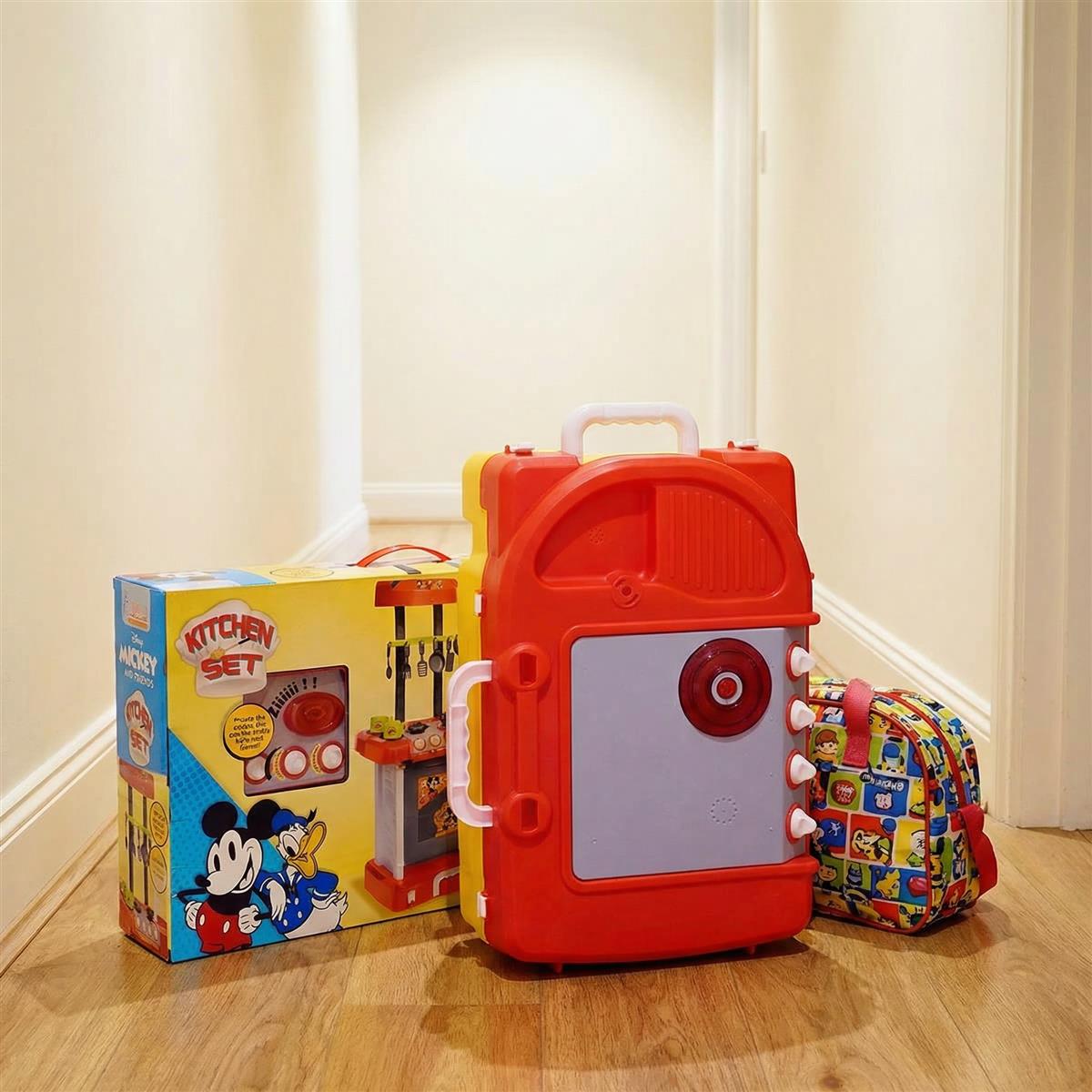 Kriiddaank Mickey Mouse Themed Kitchen Set for Kids - Portable Disney Pretend Play Cooking Toy with Oven, Gas Stove, Sink, Lights & Sound - Includes 18 Accessories - Ideal Gift for Ages 3+