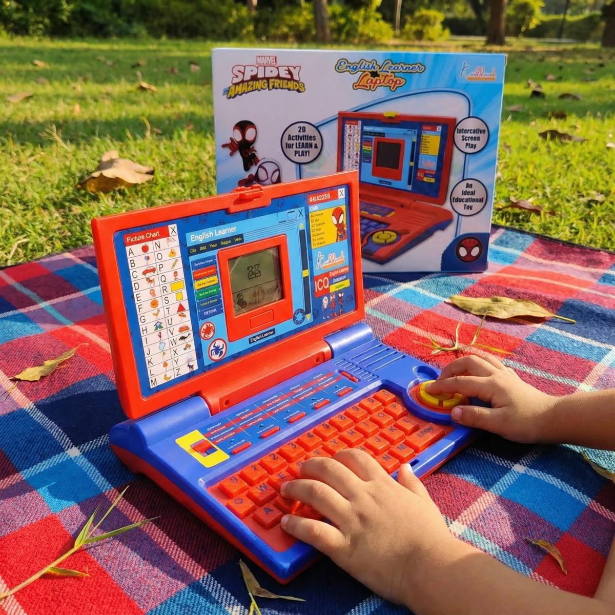 Spiderman Educational Laptop for Kids 3+ Years - Interactive Learning Toy with 20 Activities, Mouse Control, Alphabet & Number Games, Music & Melody - Marvel Superhero Theme, Red & Blue