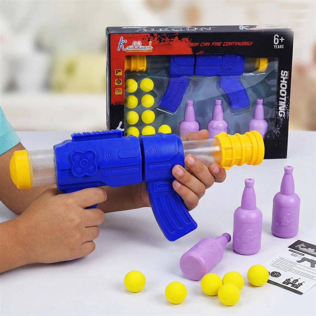 Kriiddank Foam Dart Gun Soft Ball Air-Powered Blaster Toy for Kids - Shooting Game with Target Boards & 16 Pieces - Safe Foam Ball Shooter for Boys & Girls 3+ Years (Yellow)