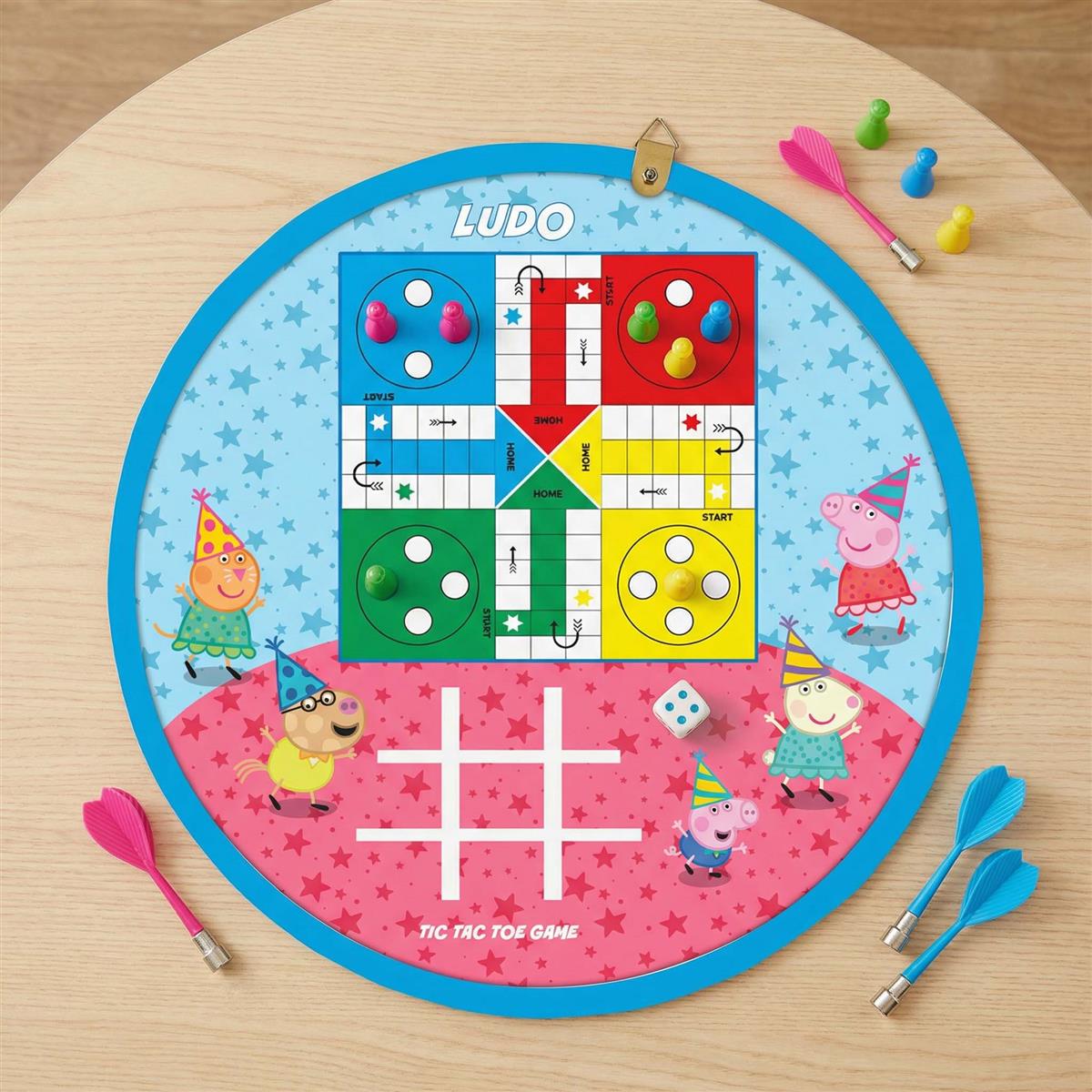 Peppa Pig 2-in-1 Flip N Play Board Game - Magnetic Dartboard & Classic Ludo Set for Kids | Safe Indoor Target Game with Dice, Darts & Pawns | Fun Family Game for Boys & Girls Ages 3+