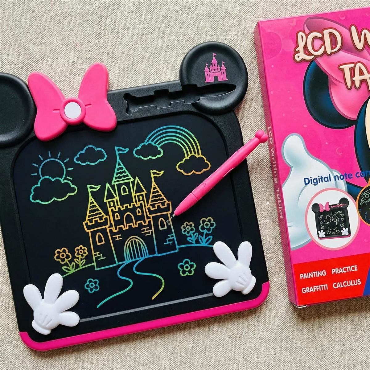Kriiddaank Minnie 9 Inch LCD Writing Magic Tablet, Electronic Drawing Pad & Doodle Board for Kids, Preschool Educational Toy & Travel Game for Girls & Boys, Birthday Gift for Ages 3-9 (Pink)