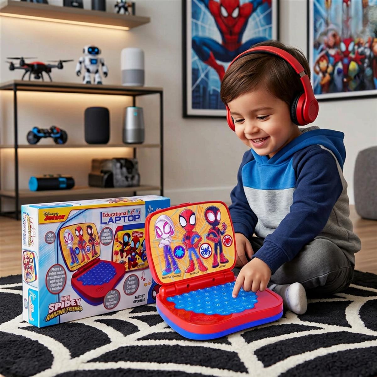 Spiderman Educational Laptop for Kids - Interactive Alphabet & Number Learning Toy with Music & Sound, Early Development Preschool Computer, Safe & Non-Toxic Learning Tool for Ages 3+